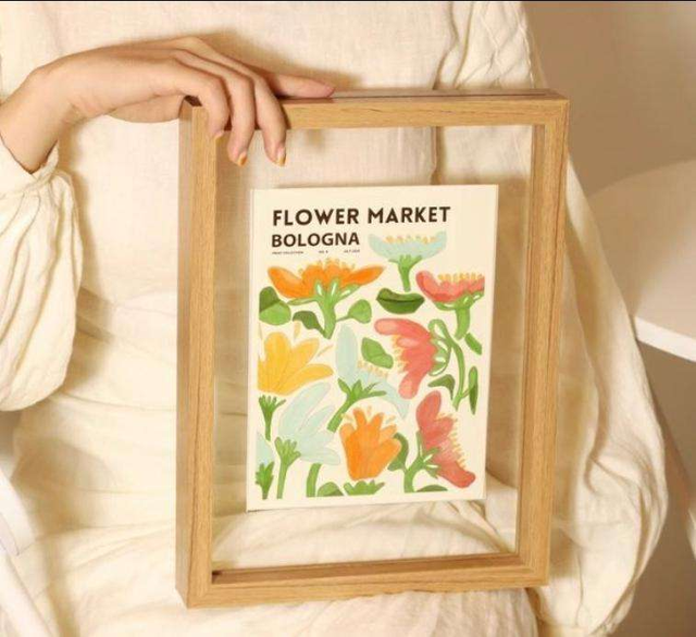 Wholesale Solid Oak Floating Frame Double Glass Picture Frame Bulk 4x6 5x7 8x10 Custom Logo Hanging Photo Frame OEM