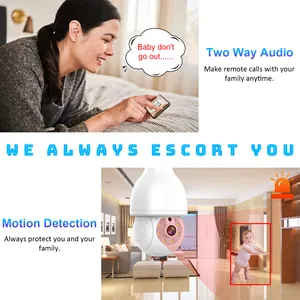 Factory Hot Selling 2MP/3MP Smart Home Light Bulb Camera With 360 Pnaoramic Wireless PTZ CCTV Camera For Home