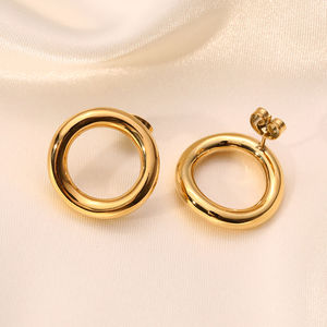 สแตนเลสชุบ18พันทองออกแบบที่เรียบง่ายหนา O รูปร่างต่างหูสตั๊ด - Product Image 4