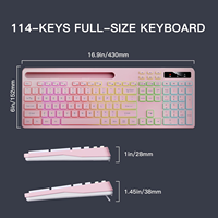 Teclado Inalámbrico OEM Silencioso de 114 Teclas con Retroiluminación RGB de 2.4G, Teclas Multimedia, Soporte para Teléfono, Batería Recargable para IOS, Windows, PC, Rosa
