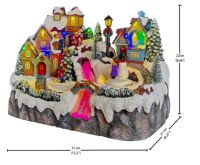 Village de Noël féerique personnalisé avec maison sculptée, lumières LED animées, rivière à fibres optiques, bonhomme de neige en mouvement, fonction musicale, en plastique
