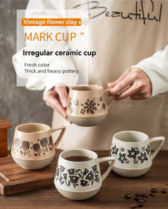 Taza redonda simple de cerámica pintada a mano, taza creativa para agua, taza de café de cerámica rústica. - Product Image 2