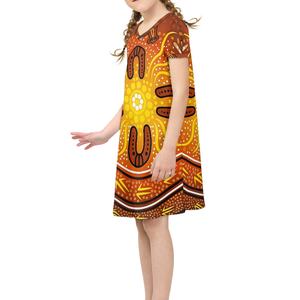 Robe d'été pour filles en art aborigène australien POD Robes à manches courtes personnalisées pour enfants Vente en gros OEM Midi pour enfants - Product Image 3