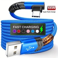 Kabel Pengisi Daya Ponsel USB-A ke Type-C 30 Derajat Sudut Miring, Panjang 1/2/3m, Anyaman Nilon, untuk Smartphone dan Pad, Transfer Data