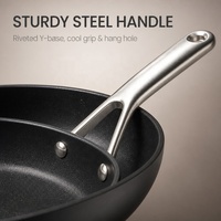 Set Wajan Anti Lengket Granit 2 Buah dengan Gagang Stainless Steel, Wajan Aluminium Hitam untuk Memasak di Dapur Rumah, OEM ODM
