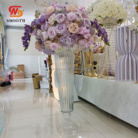 Décoration de mariage, vase en verre transparent haut et large, vase décoratif pour fleurs, support de vase à fleurs, centre de table
