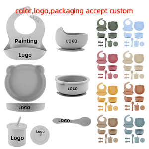 Vente en gros d'ustensiles de salle à manger classiques pour bébés Ensemble d'alimentation pour bébés en silicone sans Bpa avec <span class=keywords><strong>assiette</strong></span> en forme d'ours, bol et gobelet à bavette - Product Image 3