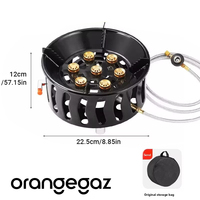Réchaud de camping Orangegaz à 7 brûleurs coupe-vent, portable pour la randonnée, allumage en un clic, réglable