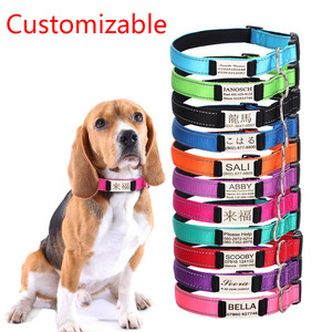 Collier pour chien personnalisé en nylon réfléchissant et néoprène rembourré avec plaque nominative, colliers pour animaux de compagnie personnalisés - Product Image 1