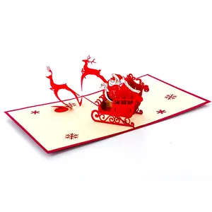 특별 재활용 프로모션 축하 휴일 두 배 종이 산타 클로스 & 썰매 크리스마스 3d 팝업 인사말 카드