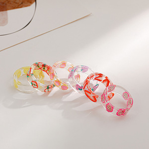 Thời Trang Cá Tính Phụ Nữ Trong Suốt Ngón Tay Nhẫn Đầy Màu Sắc Dâu Tây Chanh Trái Cây Nhựa Vòng Mới 2025 - Product Image 3