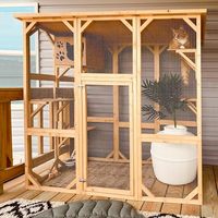 Enclos pour chat en bois moderne et écologique pour l'extérieur, grande maison pour chat en bois massif avec étagères, toit résistant aux intempéries pour le mobilier de jardin