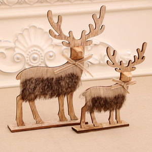 Adorno Navideño de Ciervo de Madera, Ensamblaje de Madera, Decoración de Ciervo Navideño de Peluche, Estilo Madera Original - Product Image 4