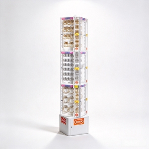 Metal Acrylic Freestanding 3-Tier <b>Rotating</b> Jewelry Display <b>Rack</b> With <b>Storage</b> Cabinet Lockable Showcase For Earring Bracelet - Product Image 1