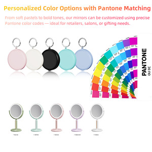 Pequeño y bonito patrón personalizado Rosa logotipo personalizado Led portátil maquillaje bolsillo viaje mano con luz doble cara espejo compacto - Product Image 4