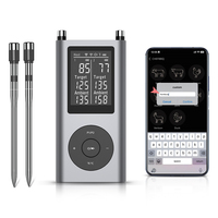 Thermomètre alimentaire numérique sans fil Bluetooth en métal à double sonde avec application pour barbecue, four et cuisson de la viande