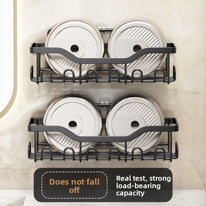Ensemble d'étagères de salle de bain trois pièces en acier au carbone peint, support de rangement mural sans perçage pour <span class=keywords><strong>savon</strong></span> et gel douche - Product Image 4