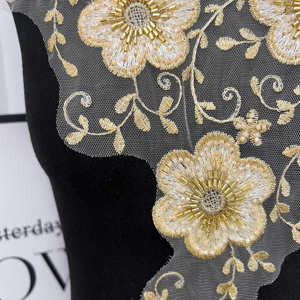 Parche de cuello de encaje floral con cuentas doradas <span class=keywords><strong>para</strong></span> vestido, apliques de escote bordados <span class=keywords><strong>para</strong></span> vestido de novia, Aso Ebi,Kaftan, decoración DIY - Product Image 3