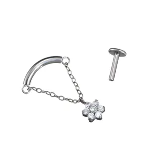 Fuxuan ASTM F136 Barra curva de titanio con colgante de flores Labret roscado internamente Joyería para el cuerpo de titanio