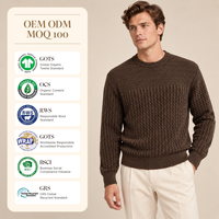 Pull d'hiver personnalisé pour homme, col rond, motif torsadé, style Old Money & Preppy, logo sur le devant