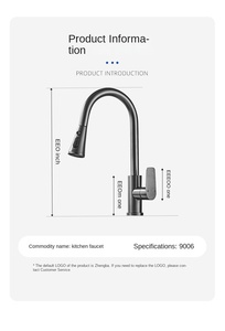 Grifo de cocina monomando de aluminio 6063 gris bronce, montado en encimera, con cabezal pulverizador de 3 modos, caño alto y cerámica, 5 años de garantía. - Product Image 4