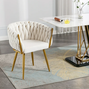 Chaises de salle à manger en velours rembourré tissé tufté moderne de luxe avec pieds en métal doré pour salon chambre cuisine - Product Image 6