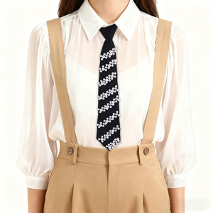Pearl Decorated Women's <b>Tie</b> <b>Polyester</b> Monochrome Casual Elegant Japanese School Style <b>Tie</b> - Product Image 3