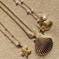 Collier en perles de coquillages en acier titane européen et américain, accessoires de bijoux marins de luxe léger, ornements en acier inoxydable
