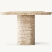 Kumusi Table en travertin beige Ensemble de table à manger de jardin nordique 6-8-10 places Tables à manger d'extérieur modernes