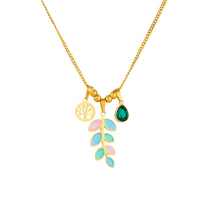 Fashionable Colorful Leaf Pendant Stainless Steel Gold Plated <b>Necklace</b> With <b>Tree</b> Of Life Charm Gift Jewelry - Product Image 5