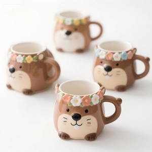 Pot à biscuits en céramique Capybara mignon avec couronne de fleurs 3D - Adorable boîte à friandises en forme d'<span class=keywords><strong>animal</strong></span>, décoration Kawaii pour la maison et la cuisine - Product Image 2