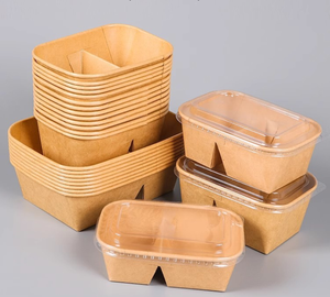 Caja de Almuerzo Cuadrada de Papel Kraft Ecológica de Doble Compartimento, Autoarmable, Vajilla Desechable, Apta para Calentar y Refrigerar - Product Image 1