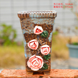 17A73 grand pot de fleurs créatif de style coréen peint à la main fleur pétrie à la main en céramique succulente jardinière longue carrée - Product Image 3