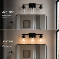 Lampe murale de salle de bain à 3 lumières, en métal noir mat, avec verre à bulles, pour miroir, idéale pour la décoration de salle de bain d'hôtel (Expédition depuis l'entrepôt américain)