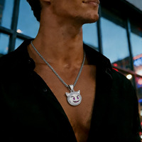 Collier Pendentif Émoji Diable Souriant Iced Out en Laiton CZ Doré Argenté avec Chaîne Corde, Bijoux Hip Hop pour Hommes Femmes, Cadeau