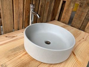 Lavabo Cylindrique Moderne Minimaliste en Béton Gris Clair, Vasque à Poser pour Salle de Bain - Product Image 2