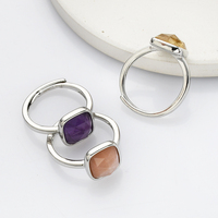 Bague ajustable en laiton plaqué or 18 carats avec pierre précieuse, citrine taille coussin et coquille d'ormeau, véritable pierre de naissance, pour femme - Vente en gros
