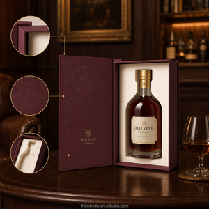 Caja Rectangular Alta para Licores, Superficie Mate Color Borgoña, Gráfico Personalizado de Viñas Doradas para Cognac Premium, Suministro al por Mayor - Product Image 2