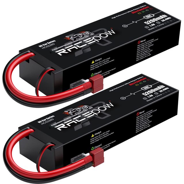 7.4V 5200mAh 60C 2S Lipo Battery Pack Hard Case Lipo with T Deans Connector for 1/8 1/10 RC Car RC Monster Truck Truggy Buggy