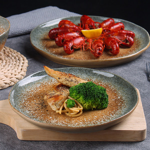 Plats en céramique occidentale de style japonais rétro de haute apparence Assiettes bols à salade allant au micro-ondes Set Ins personnalisables pour la soupe - Product Image 1