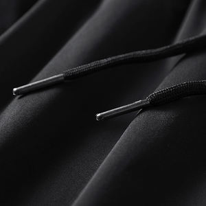 Men's Black Drawstring Shorts Solid Color Satin Fabric Casual Mid Waist Breathable Polyester Short Length - Product Image 1
