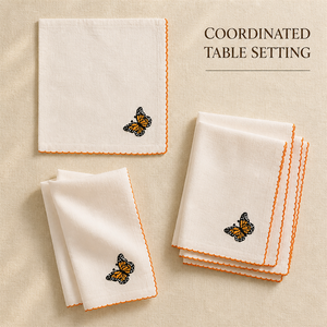 Embroidered <b>Butterfly</b> Cloth Napkin White Dinner Tablecloth Decorative Dinner Napkin Scalloped Edge for Home <b>Dining</b> - Product Image 6