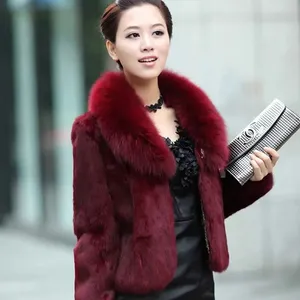 High Quality Coat With Fox Fur Collar, Fashionable Short Fake Rabbit Coat With Large Fur Collar Women Faux Rabbit Fur Coat