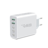 Chargeur mural HNT 60W PD3.0 à charge rapide, prise EU, 5 ports multiples, adaptateur secteur USB C 3C2A pour téléphones portables, tablettes, ordinateurs portables