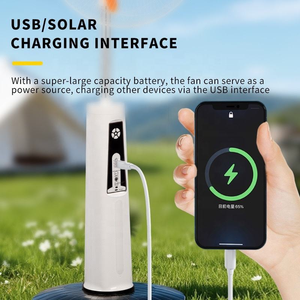 Ventilateur sur pied oscillant d'urgence solaire et électrique en plastique avec chargeur USB 12V DC, base croisée, pour la vente en gros - Product Image 4