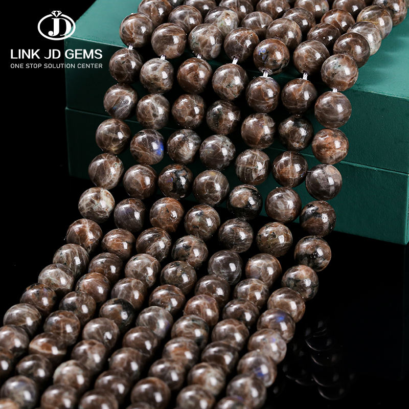 JD GEMS 4/6/8/10/12mm Semi-Precious Gemstone Labradorite Natural Coffee  Spectrolite Stone Loose Spacer Beads for Jewelry Making