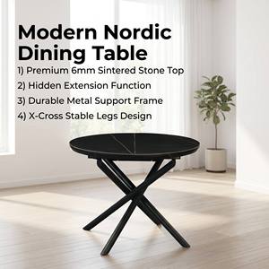 <span class=keywords><strong>Table</strong></span> à <span class=keywords><strong>manger</strong></span> extensible <span class=keywords><strong>de</strong></span> luxe <span class=keywords><strong>avec</strong></span> plateau en pierre frittée, extension à feuilles escamotables et base en métal robuste, directement <span class=keywords><strong>de</strong></span> l'usine - Product Image 6