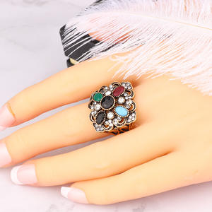 Mode grande <span class=keywords><strong>bague</strong></span> rétro Look couleur or mosaïque bagues de fiançailles pour femmes dinde bijoux en gros - Product Image 6