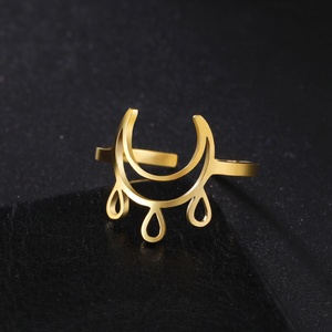 Mặt Trăng Nữ Thần Phước Lành Phụ Nữ Nhẫn Có Thể Điều Chỉnh Mặt Trăng Và Teardrops Wiccan Pagan Biểu Tượng Thép Không Gỉ Đồ Trang Sức - Product Image 5
