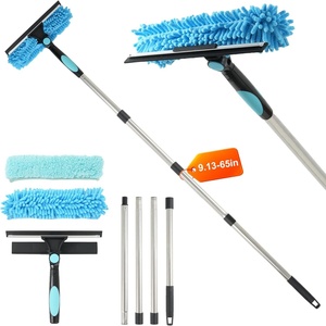 Équipement de nettoyage de fenêtres télescopique en métal pour grandes hauteur avec brosse raclette et perche en alliage d'aluminium (Couleur et taille personnalisables) - Product Image 1